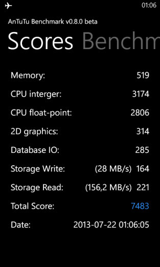 Nokia Lumia 520 AnTuTu benchmark wyniki